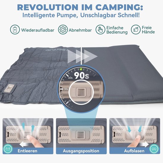 Dubbel zelfopblaasbare slaapmat met ingebouwde elektrische pomp - 8 cm dik - Campingmat voor buiten, tent of auto van Merkloos — afbeelding 2
