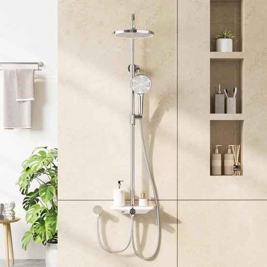 HOMELODY Regendouche zonder armatuur, chroom, douchesysteem, roestvrij staal, doucheset, ideaal om achteraf in te bouwen, verstelbare douchezuil zonder thermostaat, doucheset, rechthoekig, 20 x 20 cm