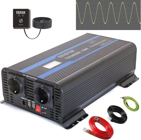 LVYUAN 300W Omvormer DC 12V naar 230V AC Voltage Converter Power Inverter met Dual USB Poorten & EU Stopcontacten, Red Aluminium Alloy Body