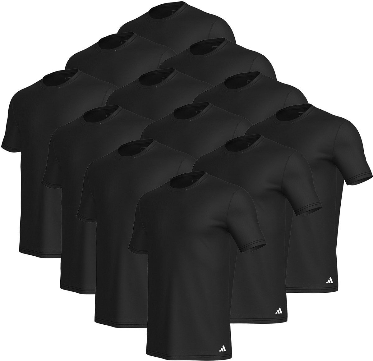 Set van 12 adidas T-shirts met ronde hals herenondershirt ronde hals katoen duurzaam Zwart