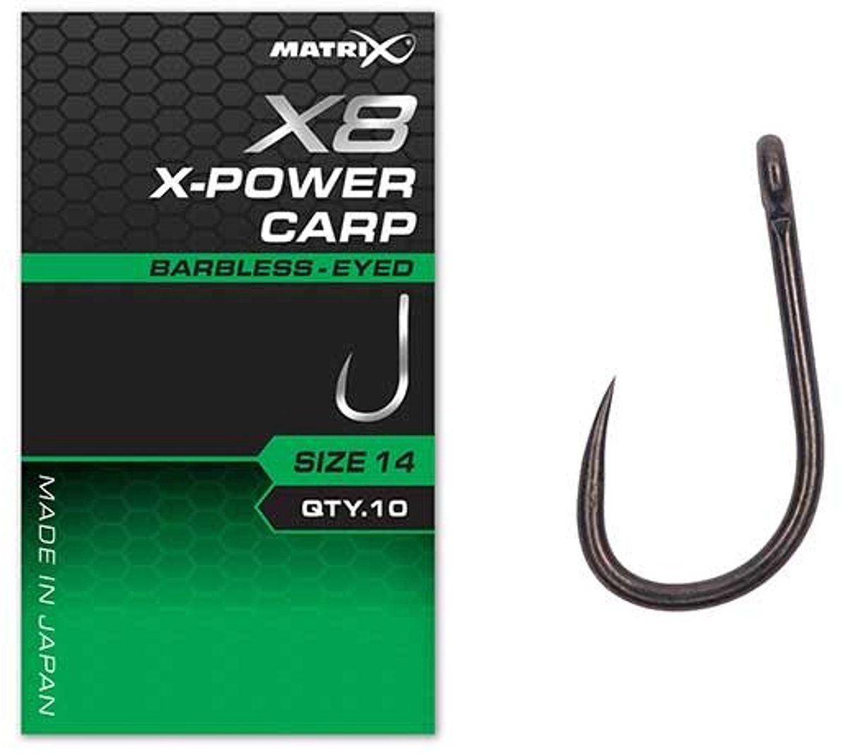 Matrix X8 X-Power Carp Eyed-Barbless (10 pcs) - Maat : 14