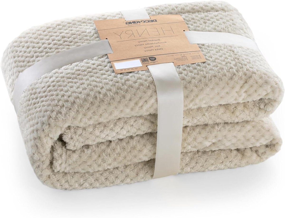 Knuffeldeken 70 x 150 cm - Beige Microvezel Woondeken - Fleece en Zachte Sprei in Scandinavische Stijl