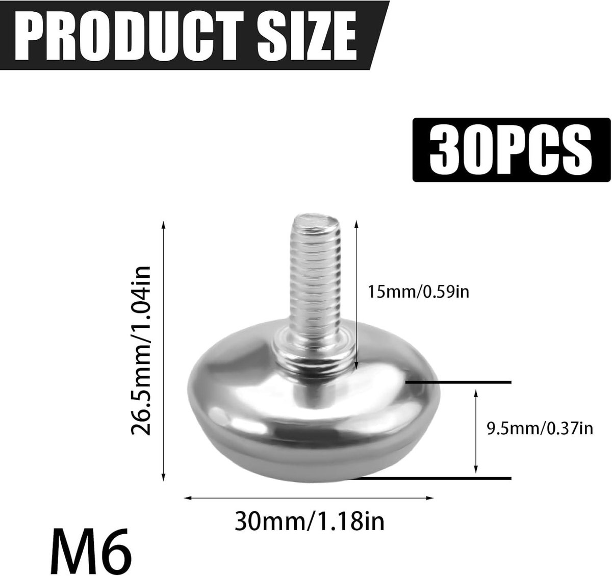 Lot De 4 Pieds De Nivellement Pour Meubles M6 X 20 Mm - Pieds Ronds En Lot De 4 Pieds De Nivellement Pour Meubles M6 X 20 Mm - Pieds Ronds En
