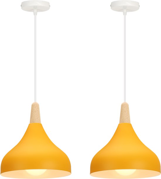 Lot de 2 lampes suspendues modernes de style scandinave pour chambre à coucher, salon, Cuisine, restaurant, jaune