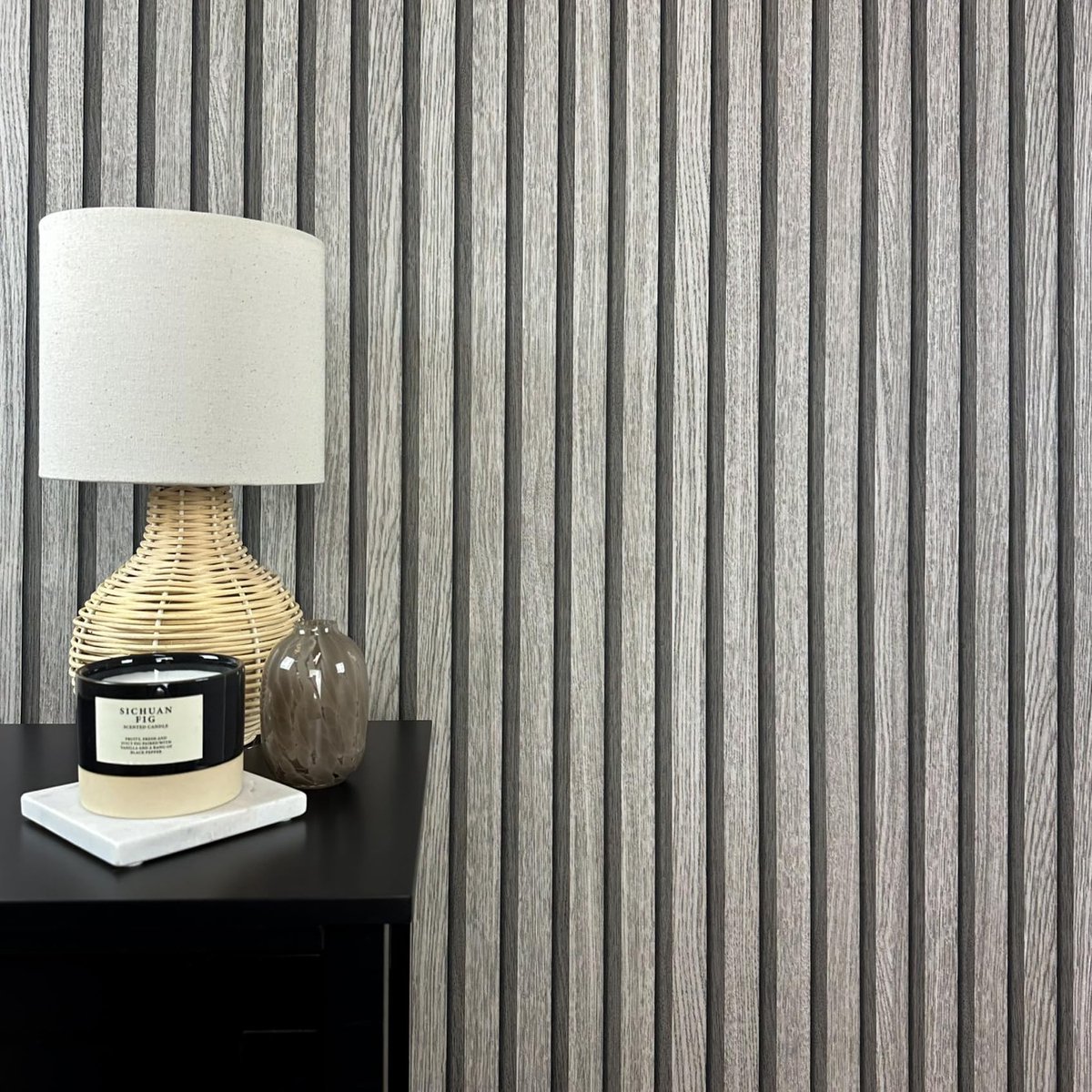 Ibenzoa Natuurlijk Houten Behang met 3D Effect – Scandinavische Houtlook voor Moderne Interieurs zwart