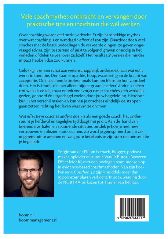 Boekomslag met tekst, een foto van Sergio van der Pluijm en een barcode.