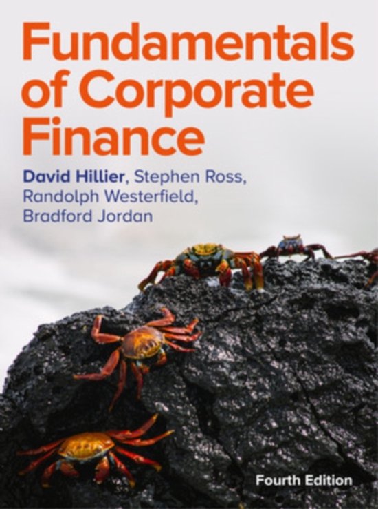 Boek 'Fundamentals of Corporate Finance', vierde editie. Met afbeelding van krabben op rotsen.