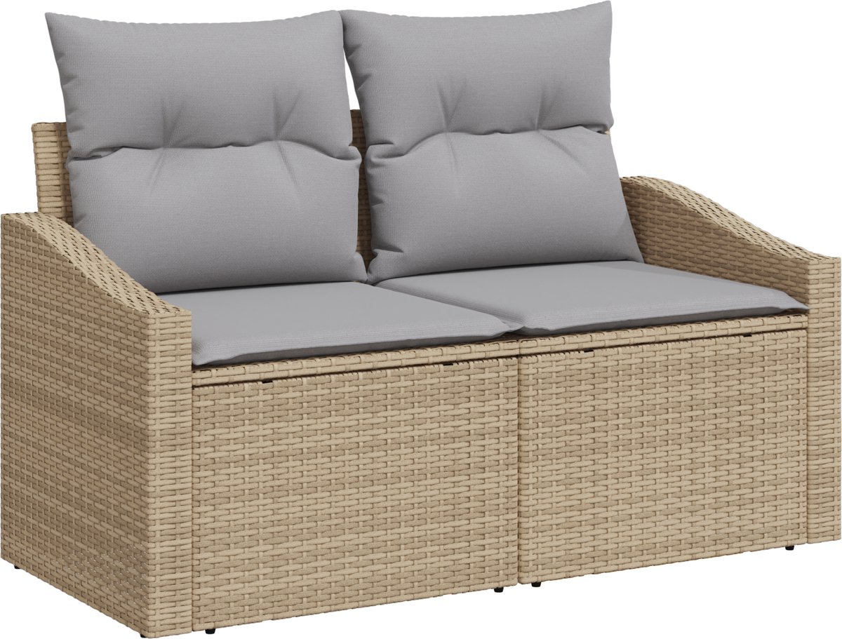 vidaXL - Tuinbank - Set - met - kussen - met - opslag - 9 - pcs - Beige - Poly - rattan