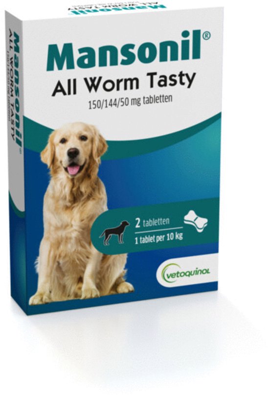 Mansonil All Worm Tasty Bone - Anti wormenmiddel - 2 tab Vanaf 2.5 Kg. 1 Tab Per 10 Kg