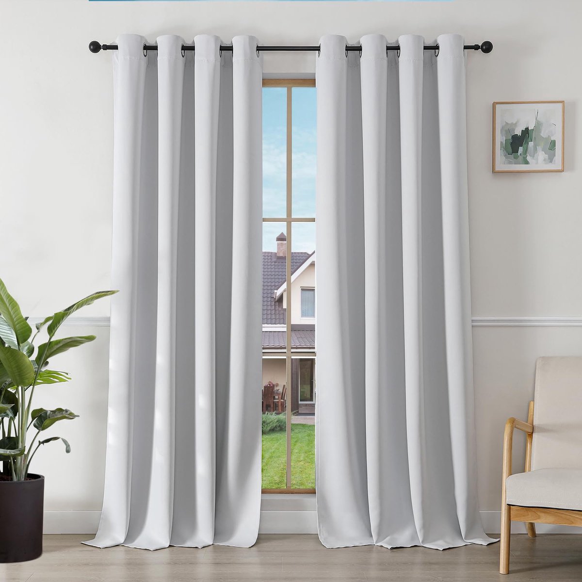 Ibenzoa Verduisterende gordijnen met inslagringen, set van 2, wit, 245 x 140 cm grijswit