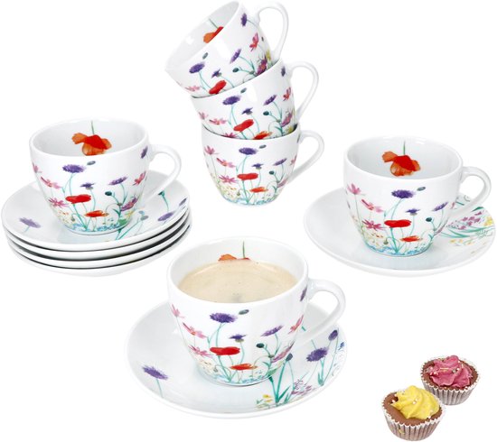 MamboCat Set van 6 MARIE porseleinen koffie kop en schotel 6 personen
