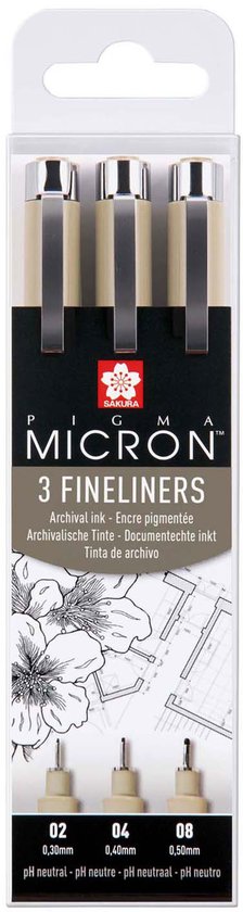 Sakura Pigma Micron Fineliners Etui - 3 fineliners - Zwart