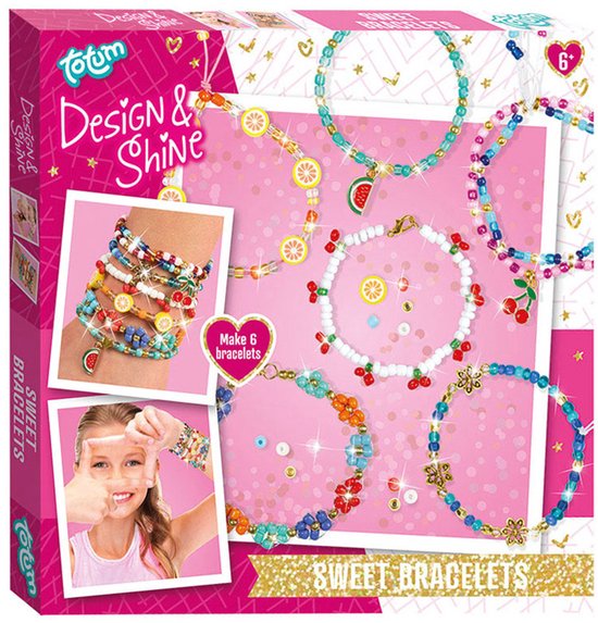Totum Design & Shine 6 kralen armbandjes maken met fruit- hart en bloembedels - sweet bracelets sieraden pakket cadeau tip creatief speelgoed vanaf 6 jaar