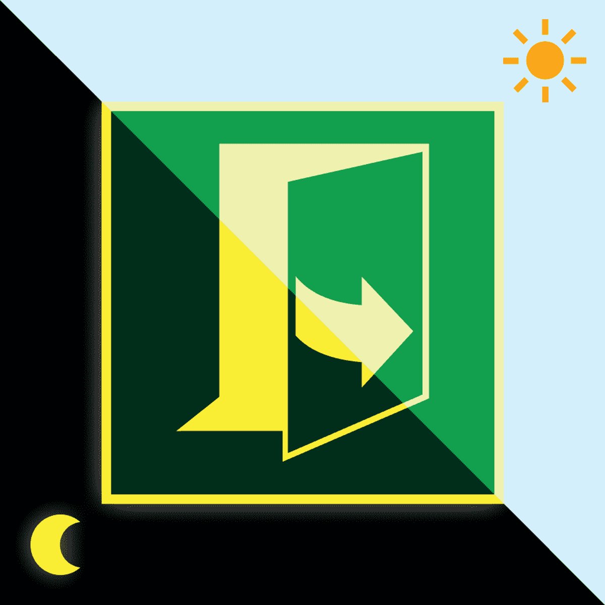 Extra lichtgevende deur trekken links sticker, 100 x 100 mm, E057