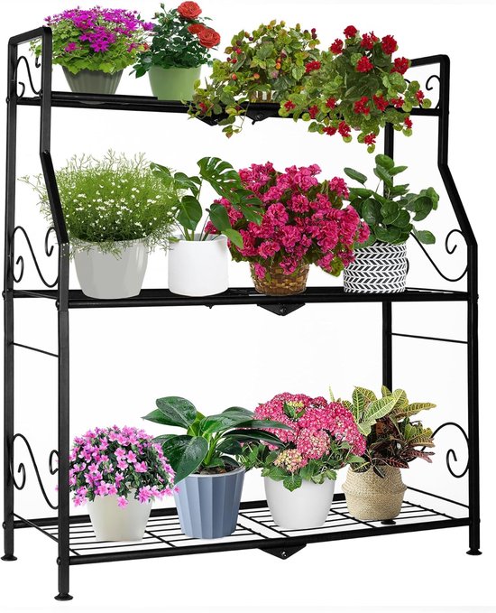 COSTWAY Metalen bloementrap, 3-traps bloemenrek, plantenstandaard, plantenrek, plantentrap, plantenpotten, bloemenbank, belastbaar tot 30 kg, voor tuin, balkon, binnen en buiten, zwart COSTWAY Metalen bloementrap, 3-traps bloemenrek, plantenstandaard, plantenrek, plantentrap, plantenpotten, bloemenbank, belastbaar tot 30 kg, voor tuin, balkon, binnen en buiten, zwart