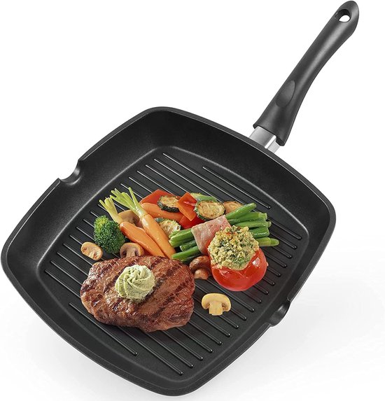 Coninx Grillpan - 28 cm - 100% PFOA-vrij - Met Afneembare Handgreep - Voor Gas, Inductie en Elektronische Kookplaat Coninx Grillpan - 28 cm - 100% PFOA-vrij - Met Afneembare Handgreep - Voor Gas, Inductie en Elektronische Kookplaat