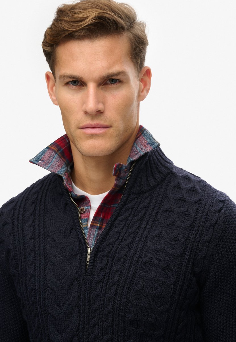 Superdry Jacob Cable Knit Half Zip Trui Heren Blauw