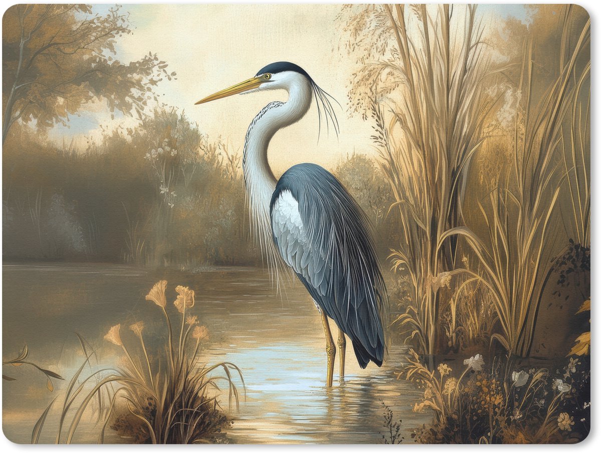 Muismat 23x19 cm - Mousepad Reiger - Water - Planten - Muismatten