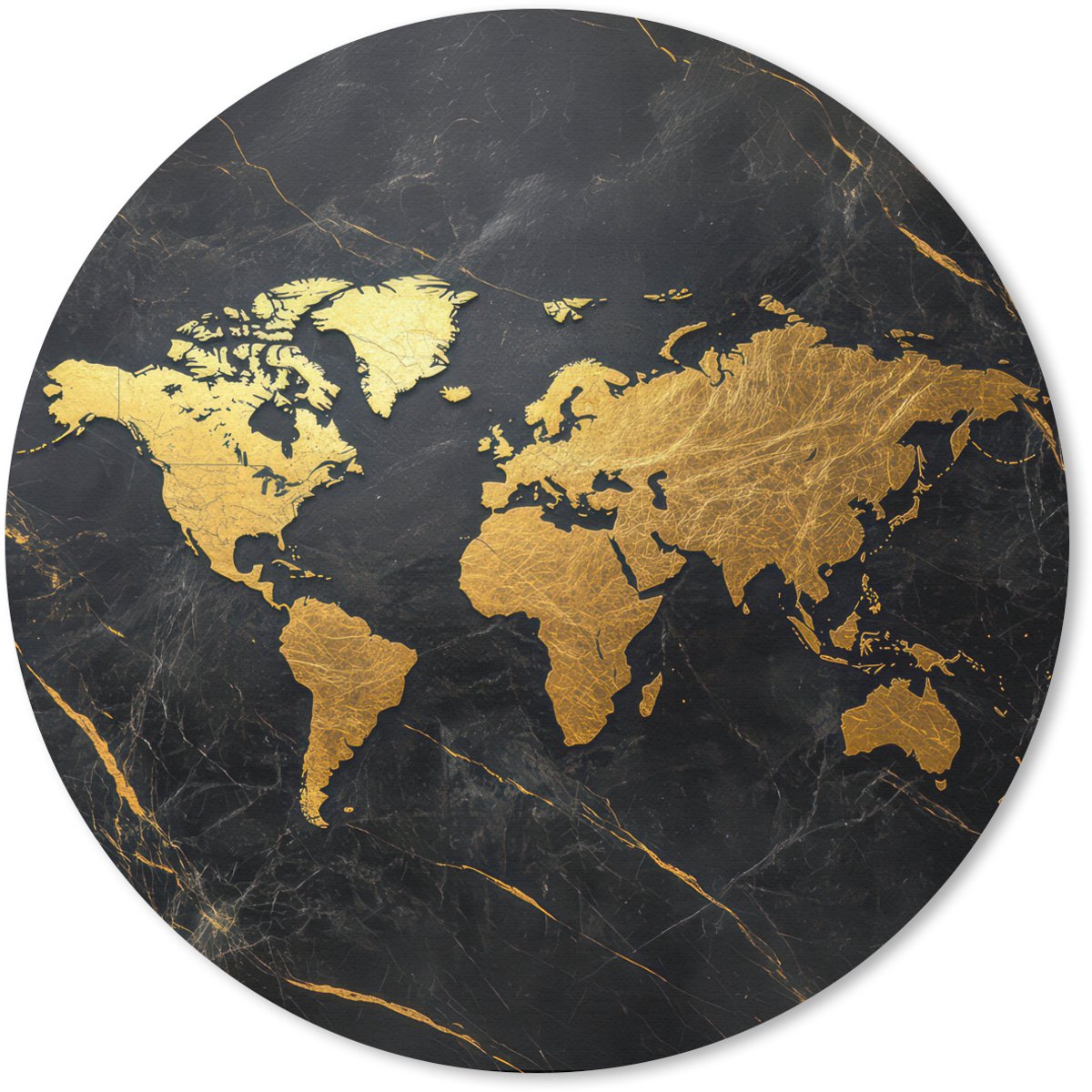 Muismat rond 30x30 cm - Mousepad Wereldkaart - Goud - Marmer print - Ronde muismatten