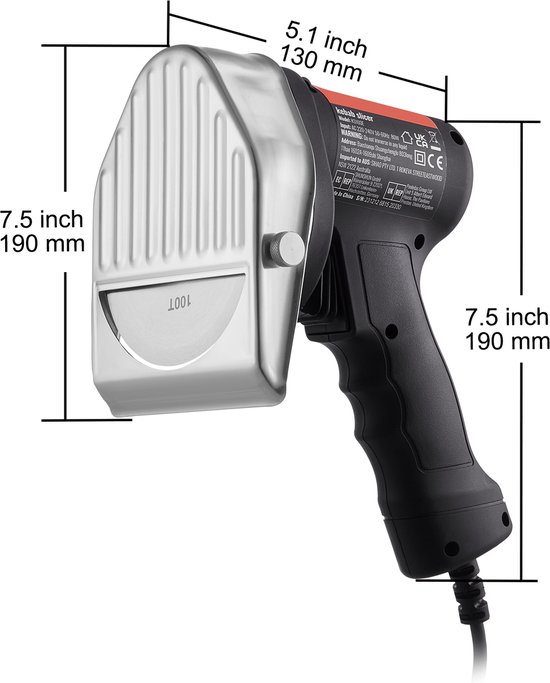 Elektrisch shoarmames van 80 W, professioneel Turks kebabmes, gyroscopisch mes van commercieel roestvrij staal, lemmetdiameter Φ 4"/100 mm, instelbare dikte 0 - 8 mm