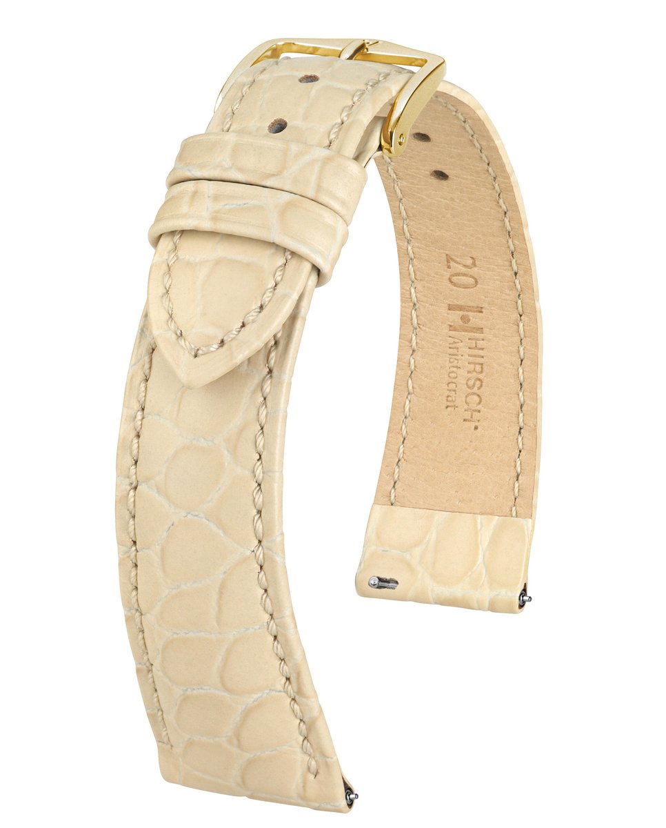 HIRSCH Aristocrat Horlogebandje - Italiaans kalfsleer met reliëf van alligator, 16 mm Breedte bevestiging, beige - glanzend goud Sluit, past op Huawei Watch Fit 2 mini