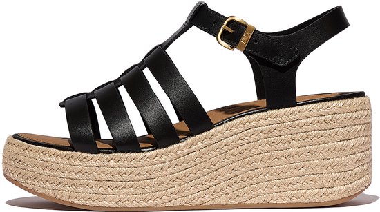 Espadrilles à plateforme FitFlop . Sandales compensées style pêcheur en cuir NOIR - Taille 37