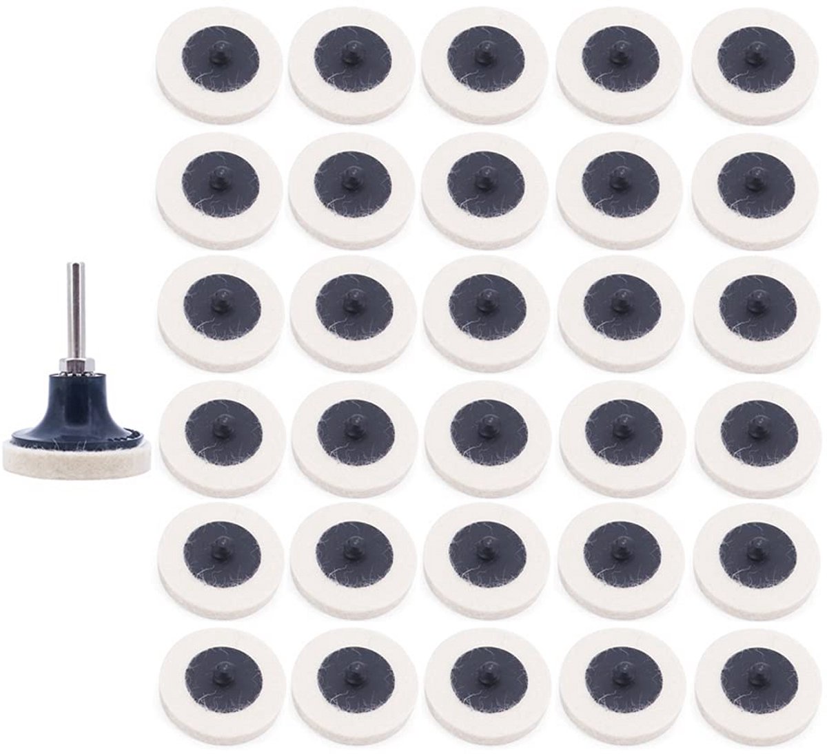 Polijstwielen 50 mm - 31 stuks met Schijfhouder voor Draaibaar Gereedschap