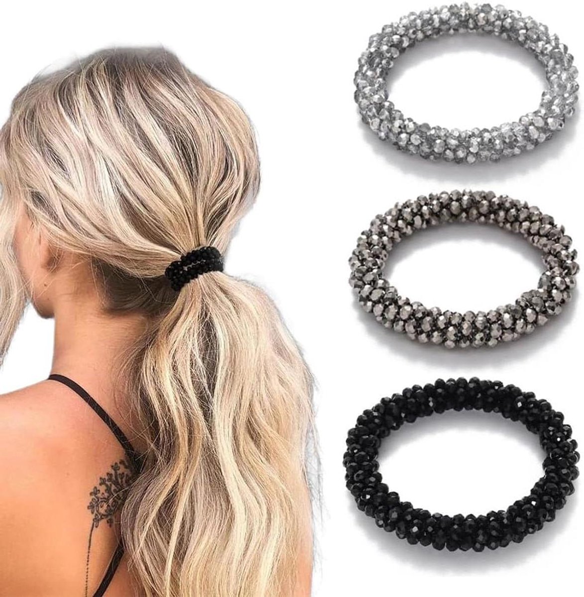 Image of 3-delige Elastische Haar Sieraden Set met Rhinestone Horsetail Houder