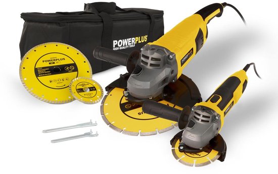 Powerplus elektrische haakse slijper set POWX06250 - 2 slijpers 2000W + 750 W - slijpschijf 230mmᴓ + 115mmᴓ, power tool set, 4 acc.