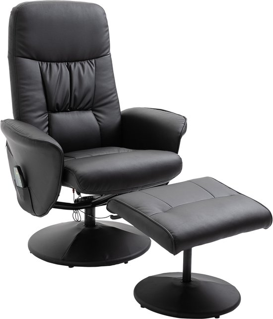 Relaxfauteuil Massagestoel met Voetenbank Kunstleer Zwart - Relaxfauteuil - €286,60