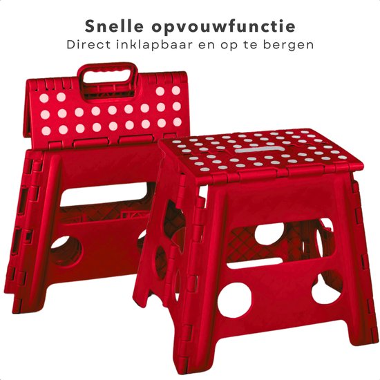 Cheqo® Vouwbare Opstapkruk - Opstapje - Trapje - Kruk - Krukje - Keukentrap - Keukentrapje - Opvouwbaar - Anti-Slip - ABS Materiaal - Max. 100 kg - Rood van Cheqo — afbeelding 3