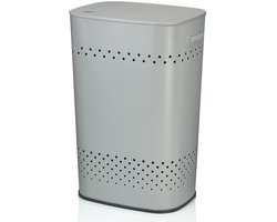 Wasmand, Met Zitdeksel, 60 L, RVS met Poedercoating, Grijs - Kela | Malaga
