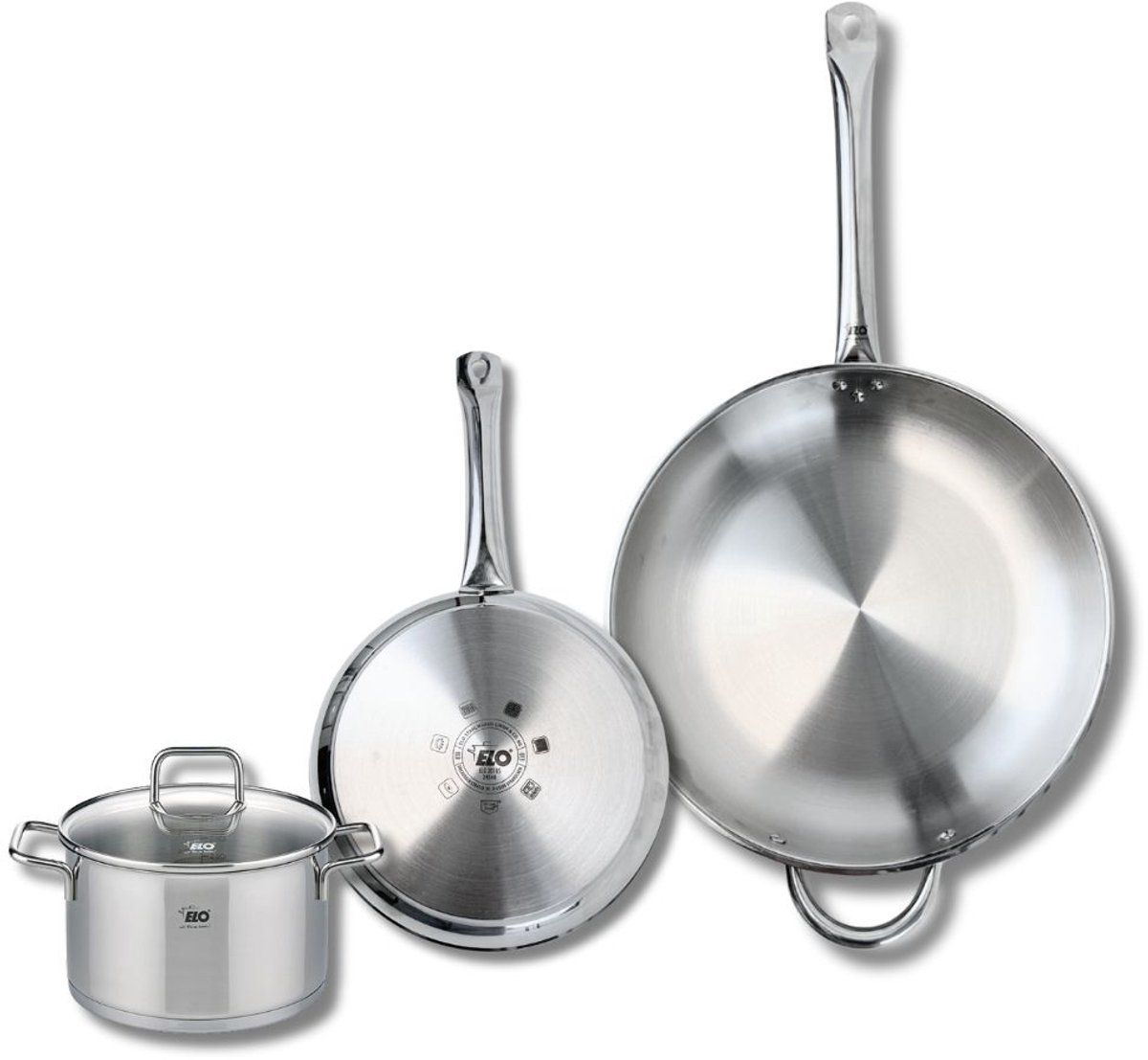Set van 2 Koekenpannen 24 en 32 cm en 1 braadpan 16 cm Elo Profi Citrin