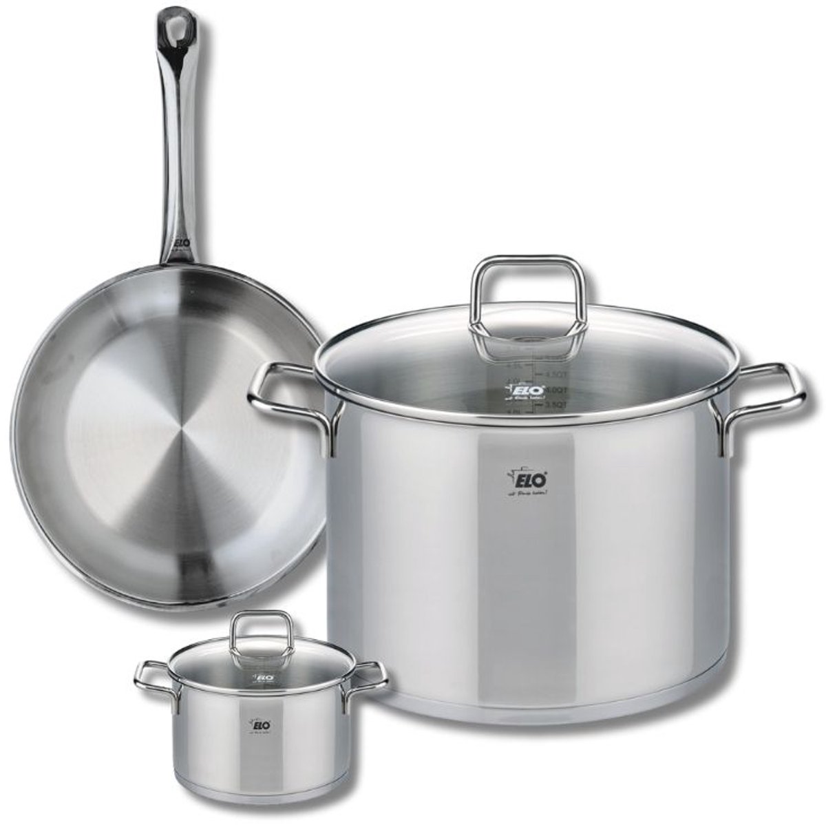 Set van 1 Koekenpan 24 cm en 2 kookpotten 12 en 26 cm Elo Profi Citrin