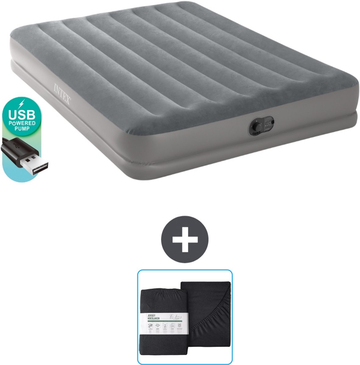 Intex Luchtbed - 2-Persoons - 152 x 203 x 30 cm - Grijs - Inclusief pomp en Hoeslaken