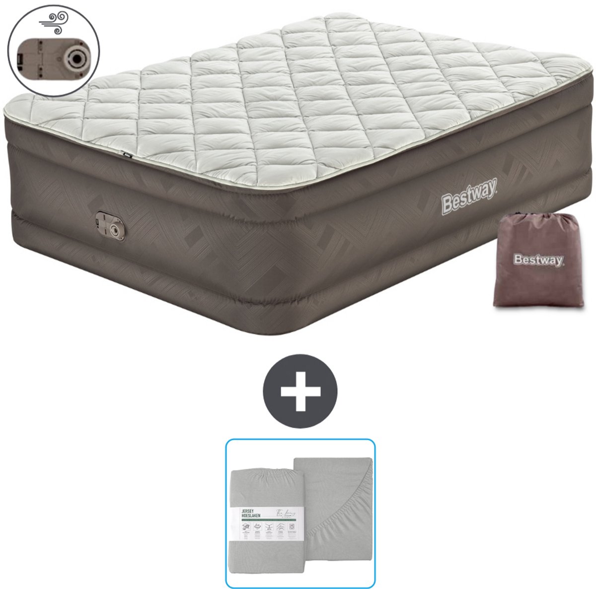 Bestway luchtbed - 2-Persoons - 152 x 203 x 51 cm - Bruin - Inclusief pomp en Hoeslaken
