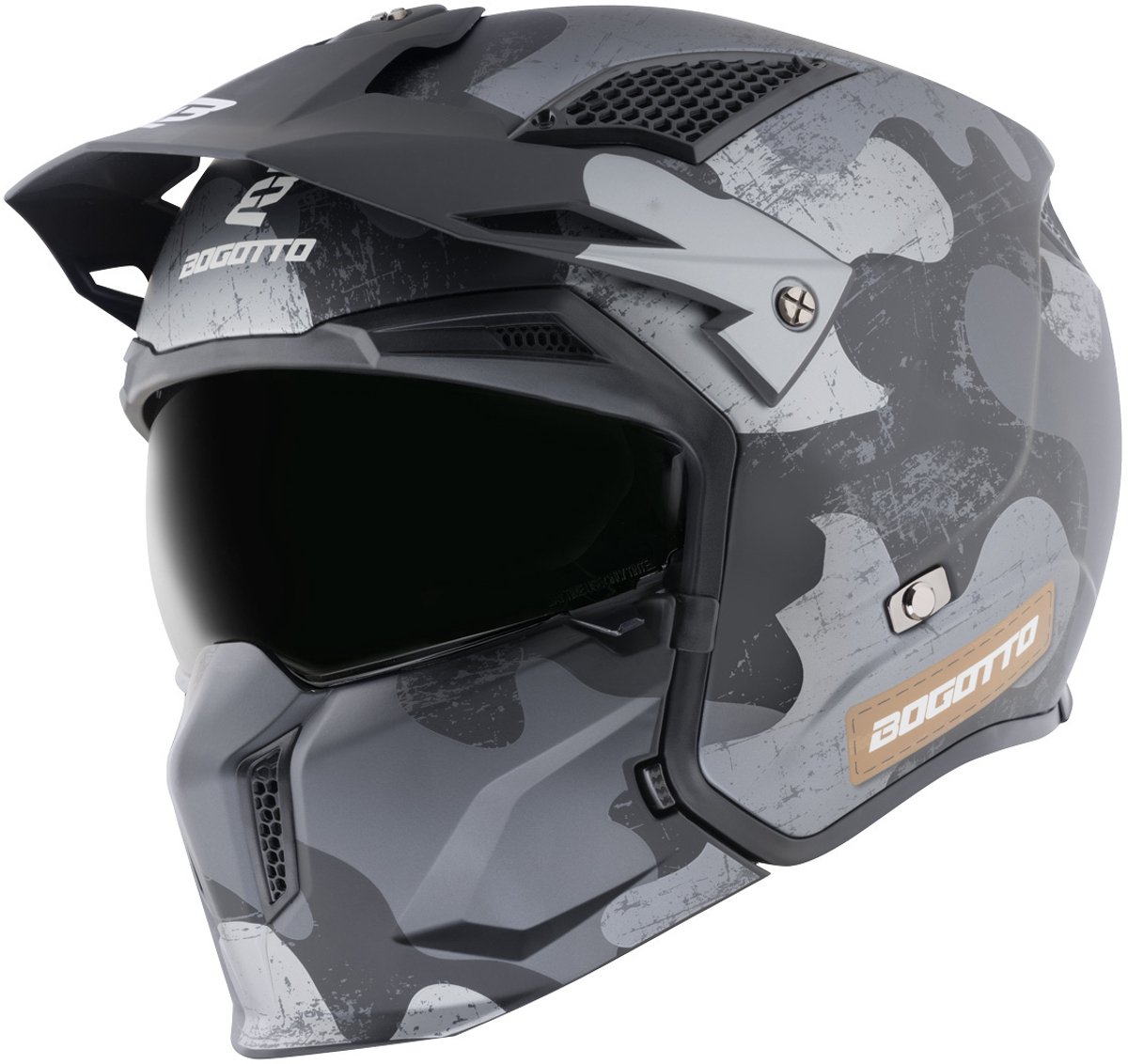 Bogotto Radic Camo 22.06 Mat Zwart Motorhelm - Maat XS - Helm