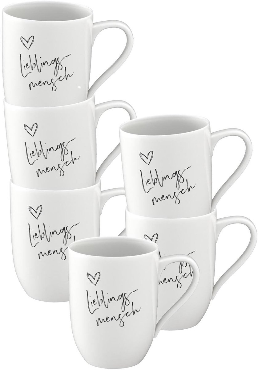 Becher mit Henkel 'Lieblingsmensch' Statement 290 ml Set van 6