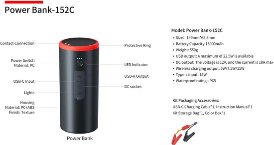 Auto powerbank - Auto stofzuiger - Campers - Comperaccessoires - Auto wassen - Autowasstraat - Auto-voedingsinterface - Bandenpomp - Autowasstraat - Auto power bank - Alles in één koffer - Auto stofzuiger van Merkloos — afbeelding 4