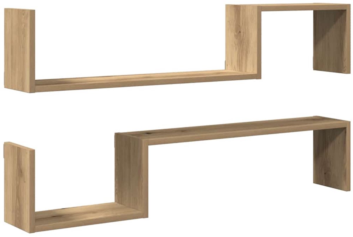 vidaXL Wandschappen - 2 - st - 100x15x20 - cm - bewerkt - hout - artisanaal - eiken artisan eiken