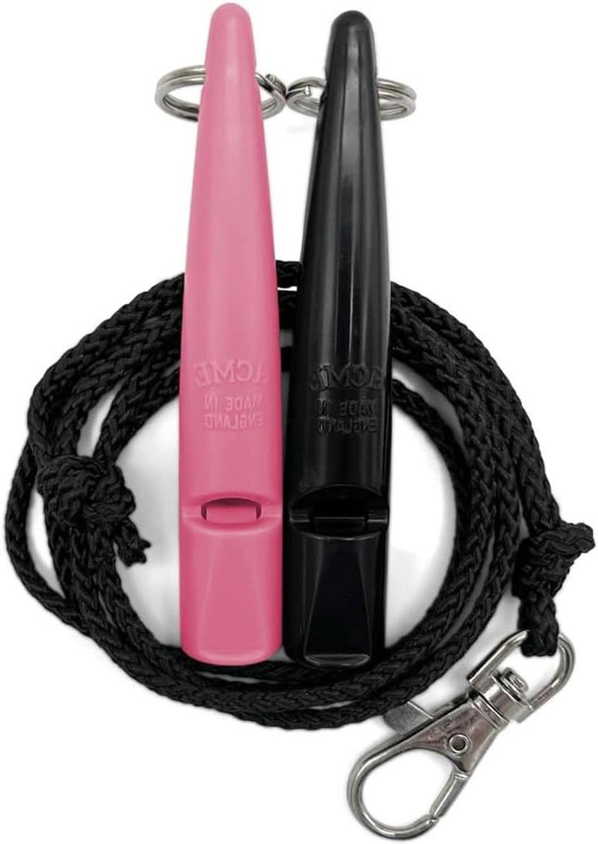 Hondenfluitje nr. 2115 met pijpenband in dubbelverpakking - 2 fluitjes inclusief 2 banden - ideaal voor het terubellen luid en verreikend (Black + Honeysuckle)