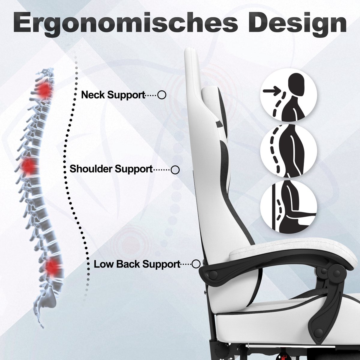 NAIZY Gamingstoel met Massage en Voetensteun Ergonomisch Wit - afbeelding 2