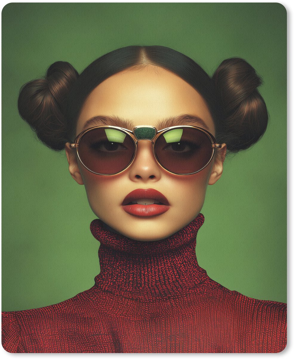 Muismat 19x23 cm - Mousepad Vrouw - Groen - Bril - Aesthetic - Modern - Muismatten