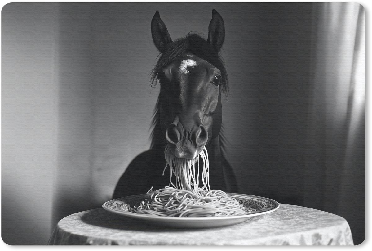 Muismat 27x18 cm - Mousepad Paard - Bord - Pasta - Tafelkleed - Zwart Wit - Dieren - Muismatten