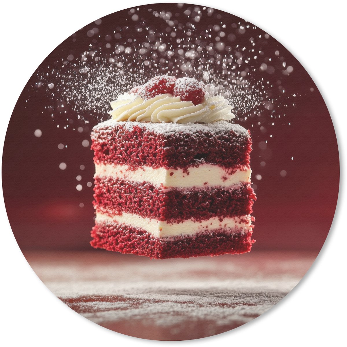 Muismat rond 20x20 cm - Mousepad Rode - Velvet - Taart - Eten - Ronde muismatten