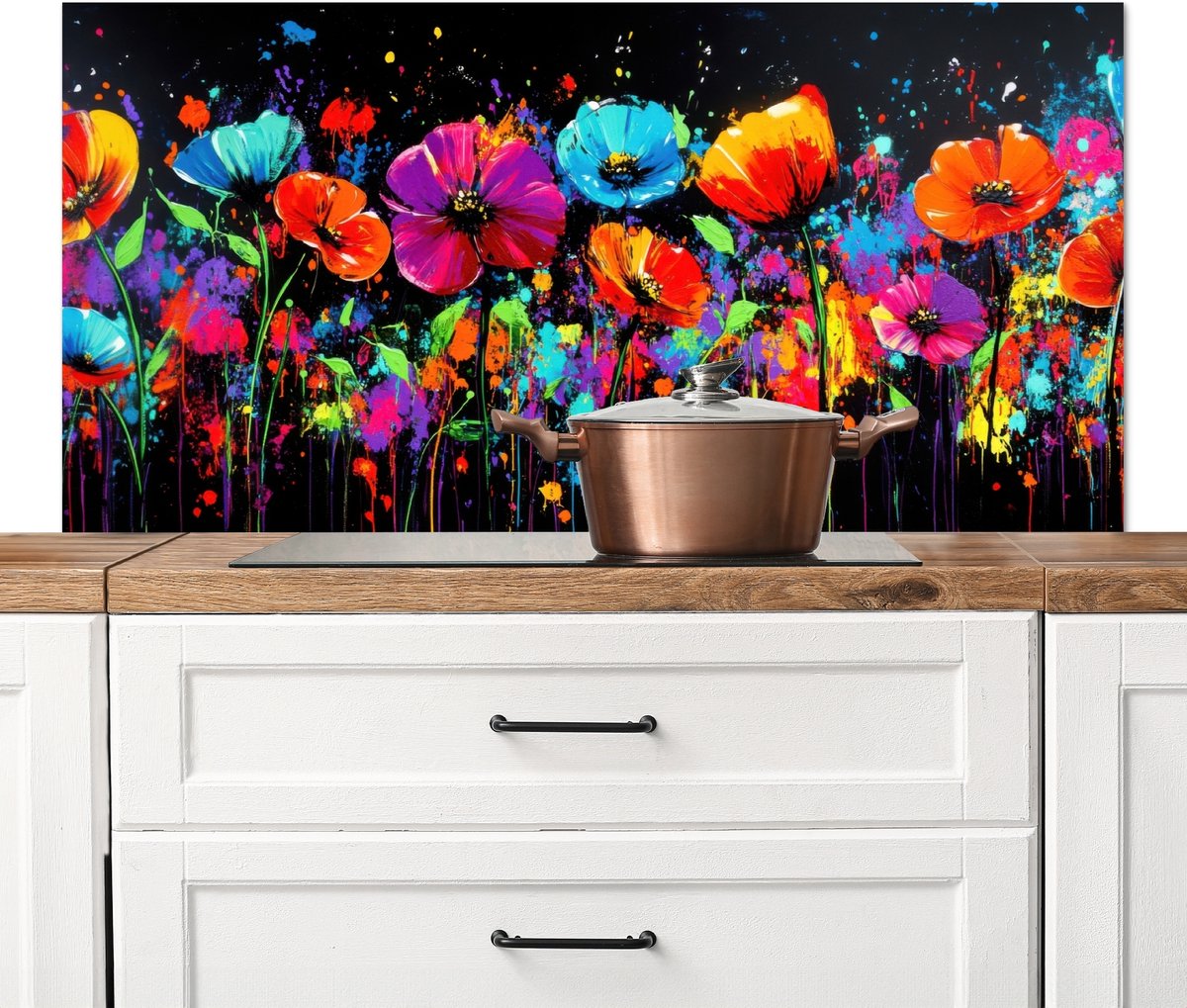 Spatscherm keuken 120x60 cm - Kookplaat achterwand Bloemen - Kleurrijk - Spetters - Muurbeschermer - Spatwand fornuis - Hoogwaardig aluminium