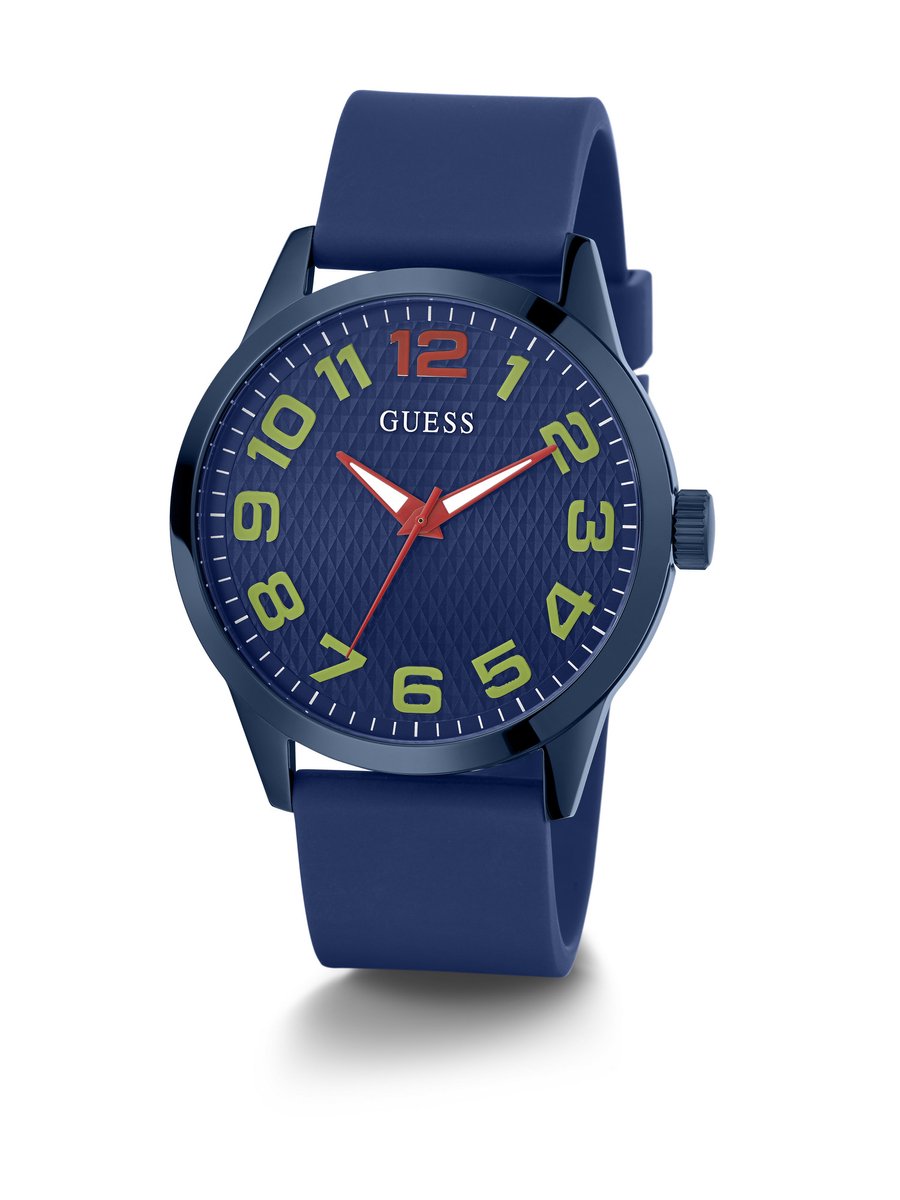 Guess Gamut Analoog Horloge Blauw Case: 100% Stainless Steel | Armband: 100% Silicone 44 mm GW0580G1