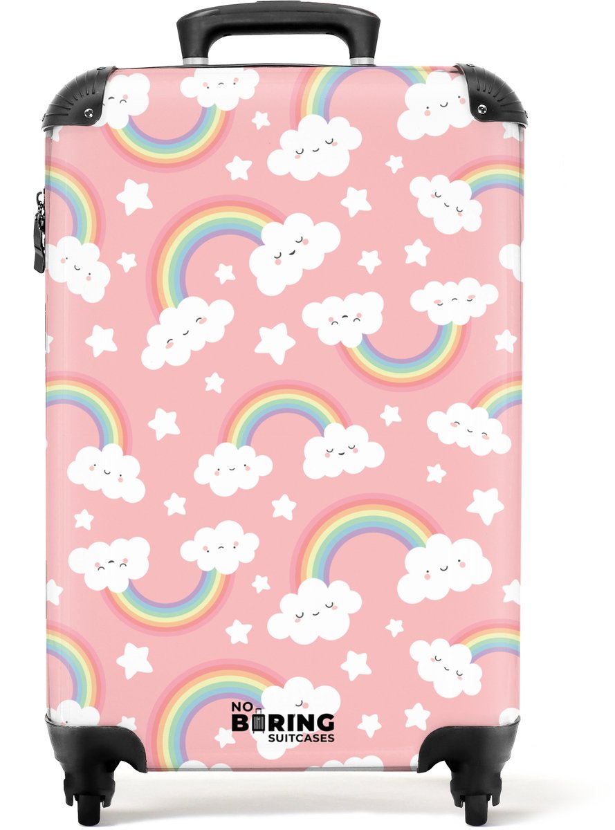 NoBoringSuitcases.com - Koffer - Roze met regenboog patroon - Past binnen 55x40x20 cm en 55x35x25 cm - Trolley handbagage - Valiezen met wieltjes volwassenen - Reiskoffer op wielen - Rolkoffer lichtgewicht