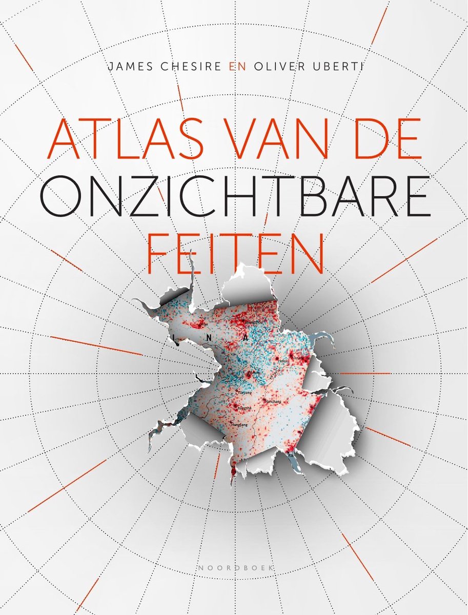 Boekomslag van 'Atlas van de onzichtbare feiten' met een gedetailleerde kaart en sterrenkaart.