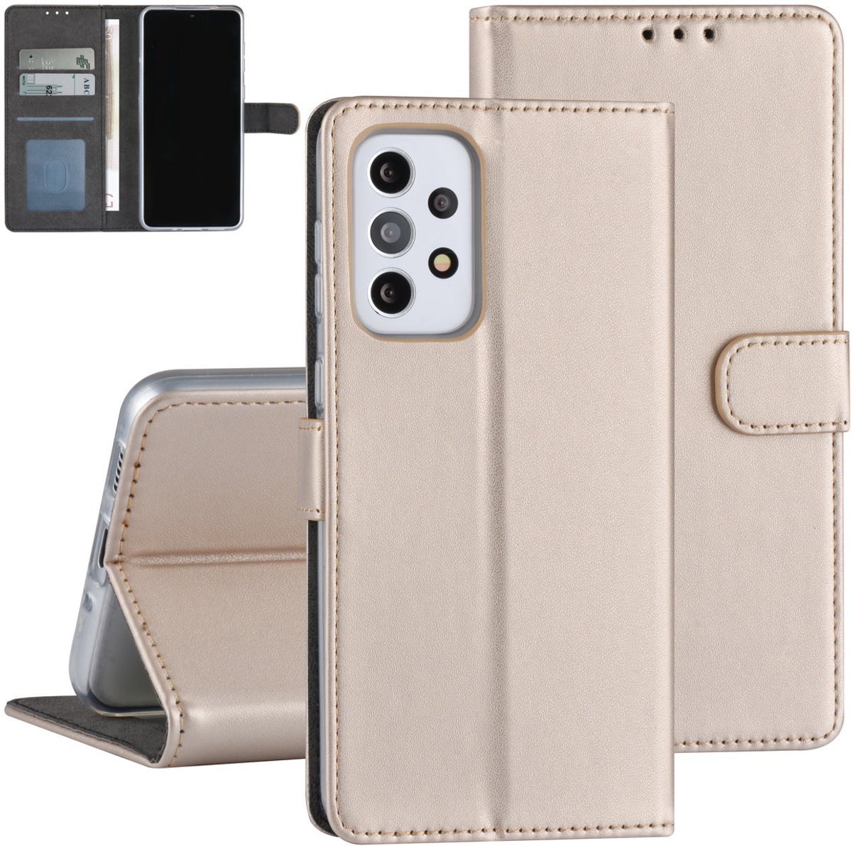 Samsung Galaxy A33 5G Book Case hoesje - Pasjeshouder voor 3 pasjes - Magneetsluiting - Goud